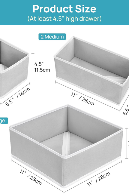 6 Pack Drawer Organizer for Clothes, Dresser Drawer Organizer Bins, Foldable Fab