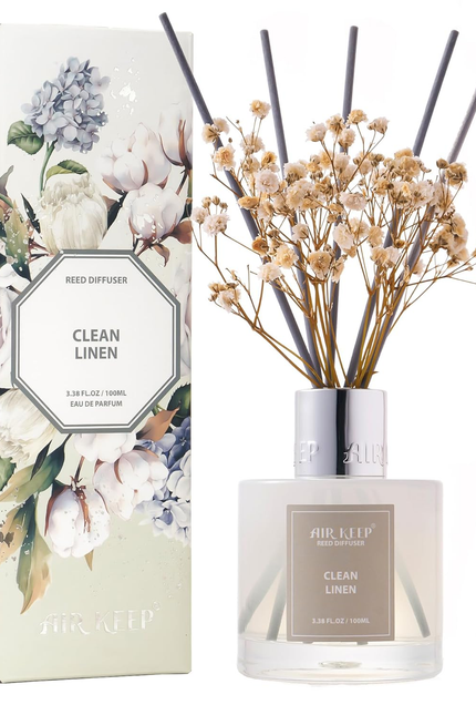 Airkeep Reed Diffuser Set,3.38 Fl Oz (100 Ml) - Clean Linen Oil Diffusers with 8
