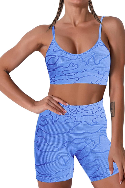 Women Seamless Yoga Set 2 Piece Workout Sport Bra with High Waist Shorts Legging