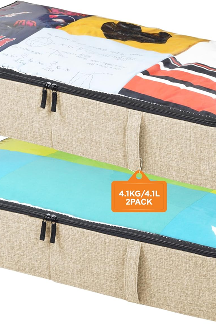 under Bed Storage Containers - Foldable Closet Organizer with Clear Top, Sturdy 