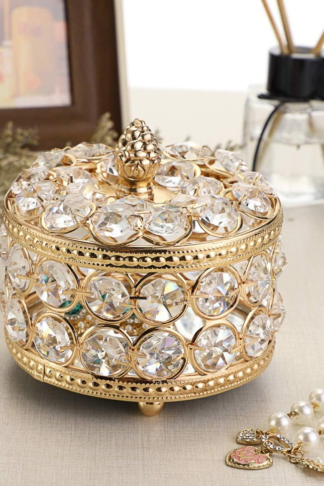 Crystal Mirrored Jewelry Box Jewelry Trinket Organizer Box Home Decor Ring Earri