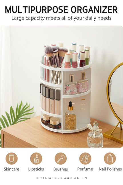 360 Rotating Makeup Organizer, DIY Adjustable Bathroom Makeup Carousel Spinning 
