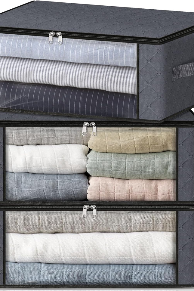 3-Pack Foldable Storage Bags – 35L Clothes, Bedding & Toy Organizer with Handles
