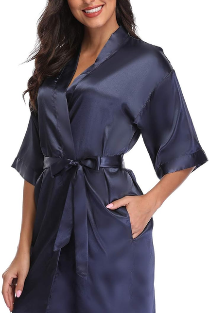 Women'S Pure Short Satin Robes Bridesmaid Bride Party Kimono Silky Sleepwear for