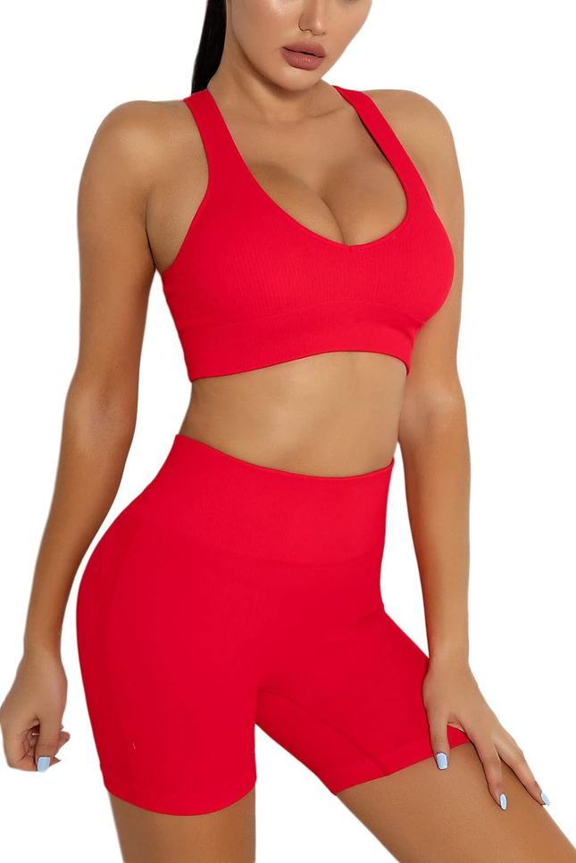 Workout Sets Two Piece Outfits for Women Clothes Gym Yoga Seamless Racerback Spo