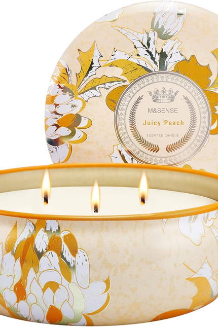 Peach Scented Candles 12Oz 40 Hour Long Lasting, 3 Wick Soy Candles for Home Sce