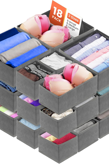 18 Pack Drawer Organizer Clothes-3 Sizes Dresser Organizer for Underwear Closet,