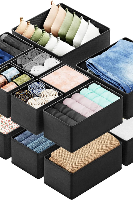 12-Pack Drawer Organizer Bins – Non-Woven Fabric Dresser Storage Boxes