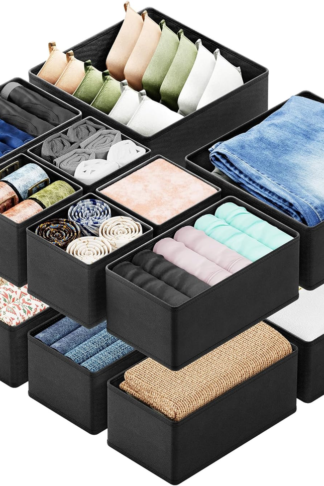 12-Pack Drawer Organizer Bins – Non-Woven Fabric Dresser Storage Boxes