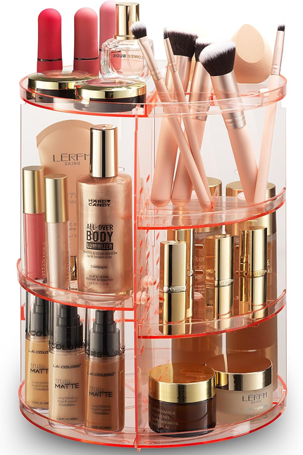 Masirs 360 Rotating Makeup Organizer Countertop - Adjustable Shelf Height - the 