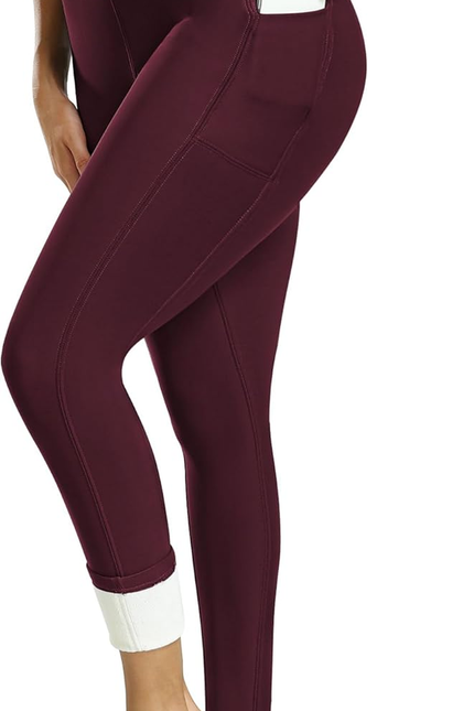 CHRLEISURE Fleece Lined Leggings Women with Pockets - Winter Warm Thermal Thick 