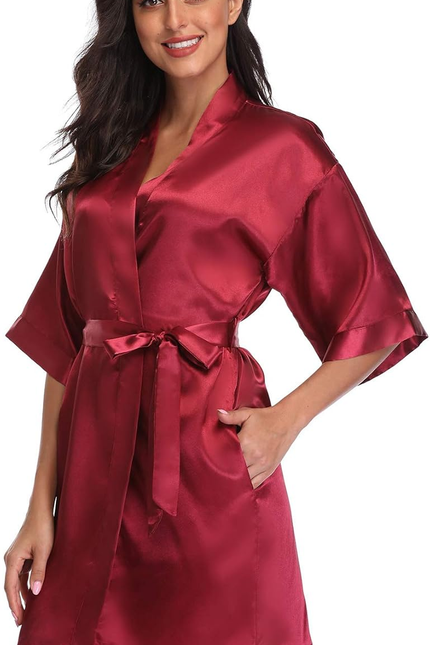 Women'S Pure Short Satin Robes Bridesmaid Bride Party Kimono Silky Sleepwear for