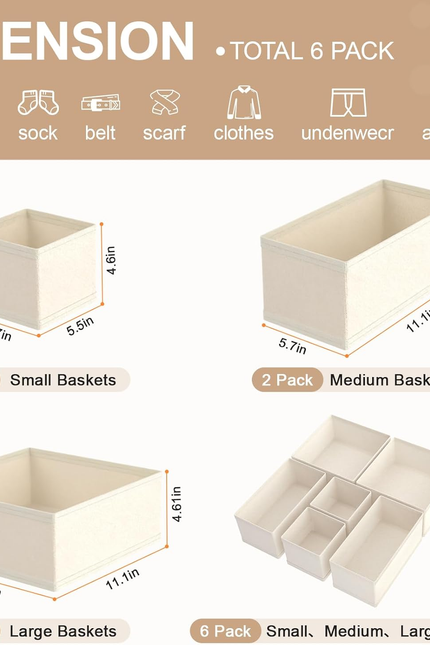 Drawer Organizer Clothes - Dresser Organizer for Baby Clothes, Underwear, Sock -
