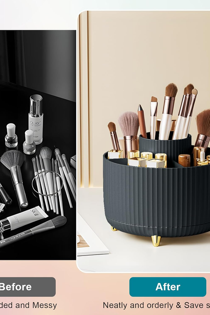 Makeup Brush Holder Organizer,360° Rotating Makeup Brush Organizer,5 Slot Make u