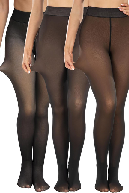 CHRLEISURE Women'S Fleece Lined Tights - Fake Sheer Warm Pantyhose Thick Winter 