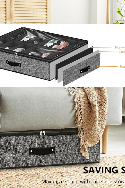 Under Bed Shoe Storage Organizer for Closet Fits 24 Pairs-Sturdy Underbed Shoe S
