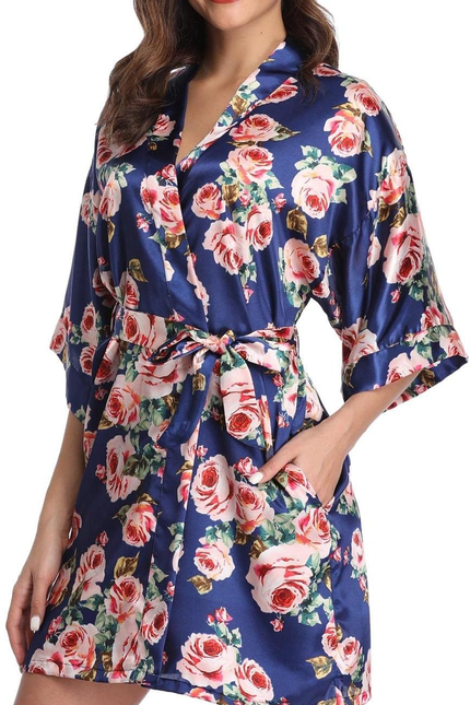 Women Floral Robes Bridesmaids Short Satin Kimono Sleepwear for Wedding Party
