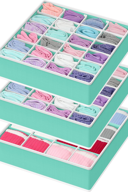 2 Pack Closet Sock Organizer, 24 Cell Drawer Divider, Gray
