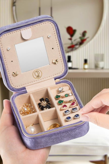 Plush Velvet Travel Jewelry Case Organizer, Small Travel Jewelry Box,Portable Je