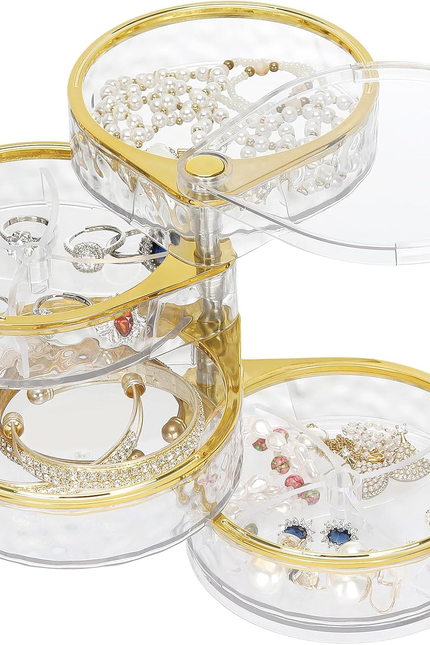 4-Layers Rotatable Jewelry Organizer Storage Box, Clear Jewelry Holder Case for 