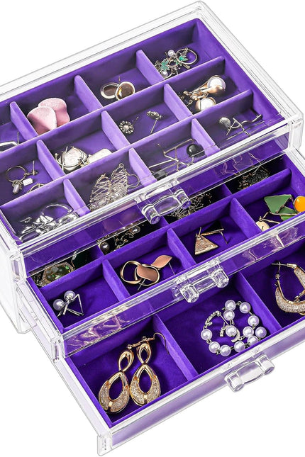 Procase Earring Holder Organizer Jewelry Box with 3 Drawers, Acrylic Clear Earri