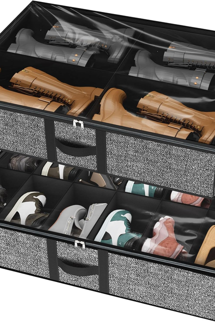 Under Bed Shoe Storage Organizer for Closet Fits 24 Pairs-Sturdy Underbed Shoe S