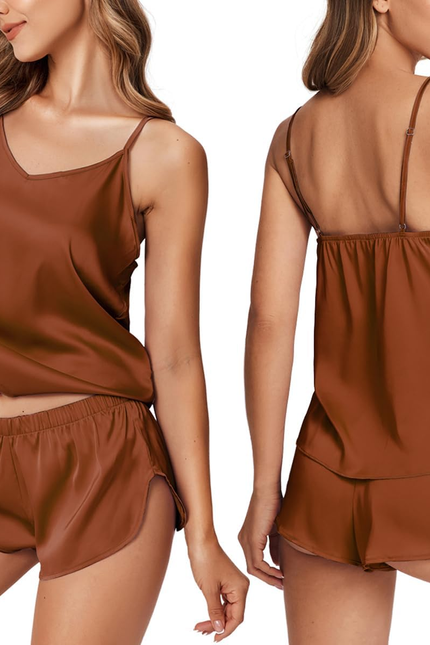 Silk Pjs for Women Satin Pajamas Set Lingerie Camisole Pajamas Cami Shorts Set N