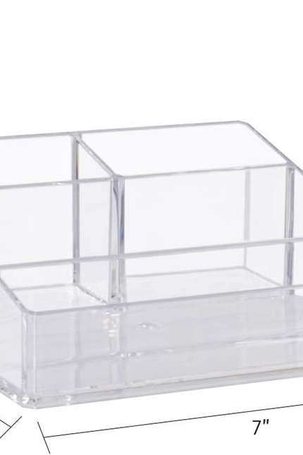 Clear Plastic Small Countertop Vanity Makeup Organizer, Compact Rectangular 4-Co