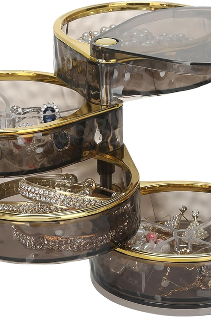 4-Layers Rotatable Jewelry Organizer Storage Box, Clear Jewelry Holder Case for 