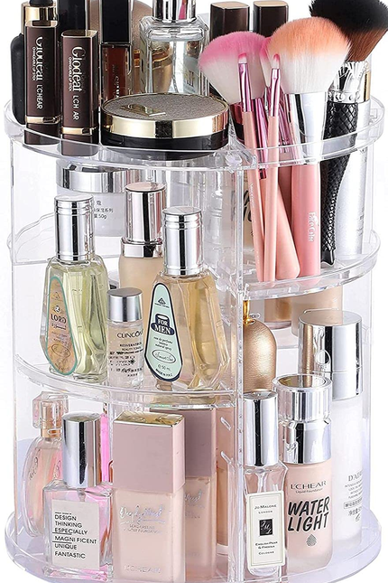 Clear Rotating Makeup Organizer for Vanity,Adjustable Skincare Organizer Counter