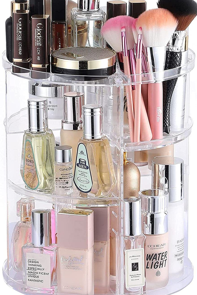 Clear Rotating Makeup Organizer for Vanity,Adjustable Skincare Organizer Counter
