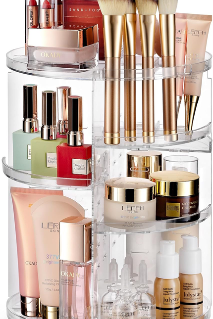 Masirs 360 Rotating Makeup Organizer Countertop - Adjustable Shelf Height - the 