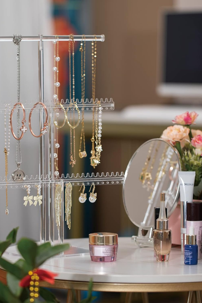 Premium Jewelry Stand, Earring Holder, Necklace Holder Stand, Clear 3-Tier Acryl