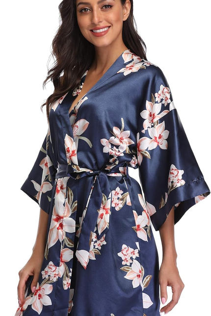 Women Floral Robes Bridesmaids Short Satin Kimono Sleepwear for Wedding Party