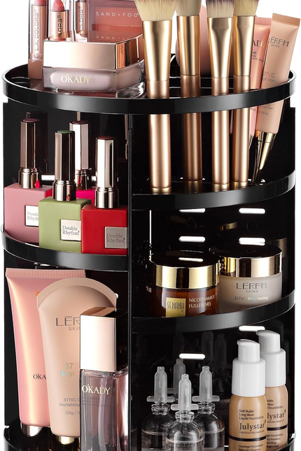 Masirs 360 Rotating Makeup Organizer Countertop - Adjustable Shelf Height - the 