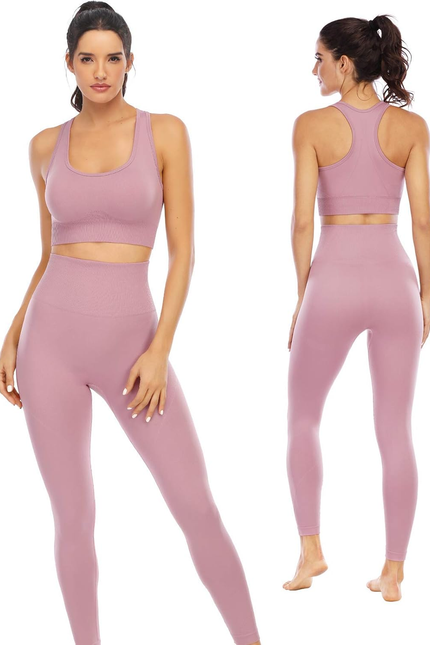 Workout Sets for Women 2 Piece High Waisted Seamless Leggings with Padded Stretc