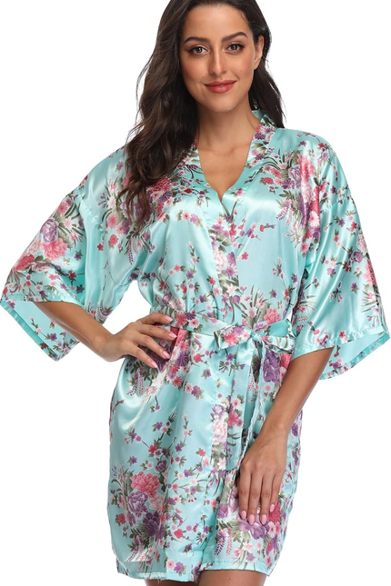 Women Floral Satin Kimono Robes Short Bridesmaid Robe for Getting Ready Wedding 