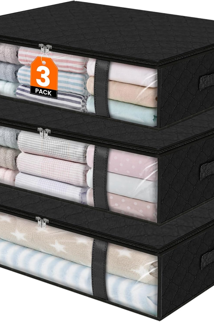 under Bed Storage Bins, 2-Pack 40L Foldable Fabric Storage Bags with Transparent