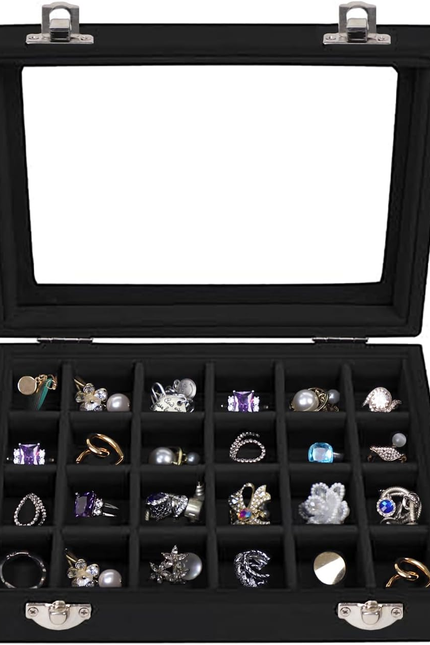 Jewelry Box 24 Grid Velvet Earrings Holder Tray Detachable Earring Case Jewelry 