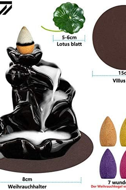Waterfall Incense Holder Backflow Cone Ceramic Burner Handcrafted Porcelain Cens