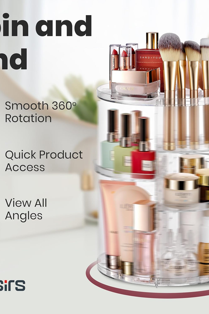 Masirs 360 Rotating Makeup Organizer Countertop - Adjustable Shelf Height - the 