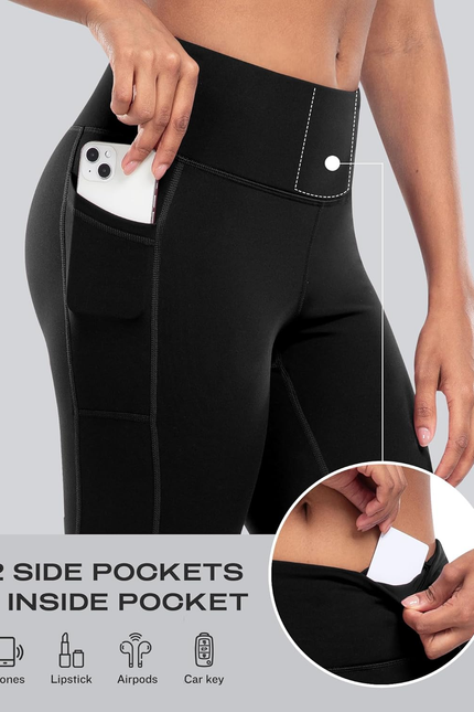 CHRLEISURE Fleece Lined Leggings Women with Pockets - Winter Warm Thermal Thick 