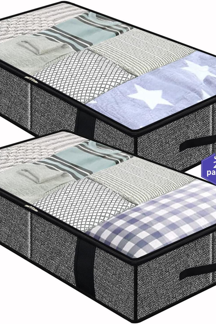 Foldable Underbed Bags 2 Pack - Blankets Clothes Comforters Storage Bag Breathab