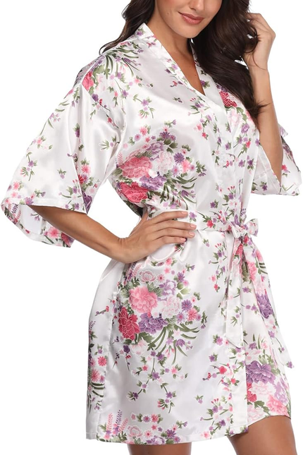 Women'S Floral Short Satin Bridesmaid Robes Silky Bride Robes Getting Ready