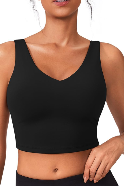 Sports Bras for Women Built in Bras Padded Yoga Bra V Neck Longline Workout Tank