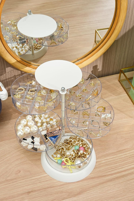 360 Degree Rotating Jewelry Box for Girls,Small Jewelry Organizer Box and Earrin