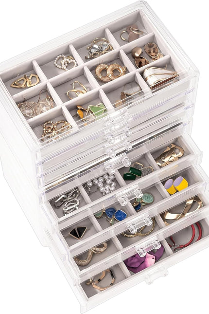 Procase Earring Holder Organizer Jewelry Box with 3 Drawers, Acrylic Clear Earri