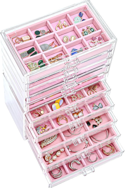 Procase Earring Holder Organizer Jewelry Box with 3 Drawers, Acrylic Clear Earri