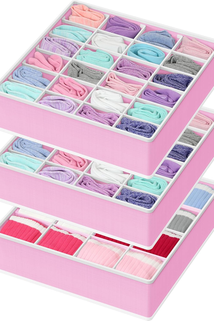 2 Pack Closet Sock Organizer, 24 Cell Drawer Divider, Gray