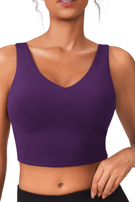 Sports Bras for Women Built in Bras Padded Yoga Bra V Neck Longline Workout Tank